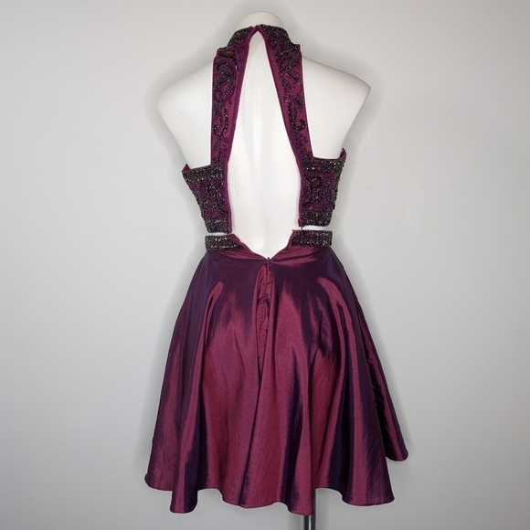 Sherri Hill bright plum purple beaded two piece prom set 2 - Picture 7 of 12